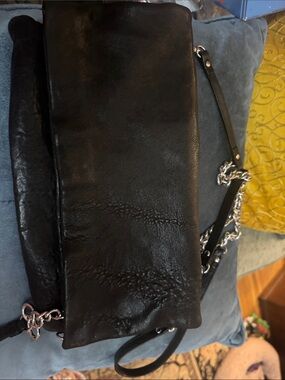 Stella & Dot Black Leather Chain Strap Crossbody Bag